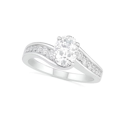 Oval White Lab-Created Sapphire Bypass Bridal Set in Sterling Silver