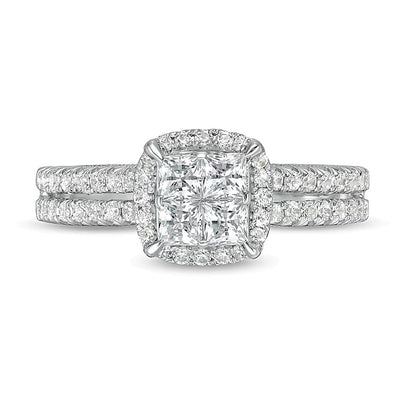 1.0 CT. TW Princess-Cut Quad Diamond Frame Vintage-Style Engagement Ring in 14K White Gold