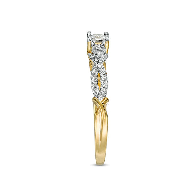 0.38 CT. TW Princess-Cut Diamond Three Stone Crossover Shank Engagement Ring in 10K Gold