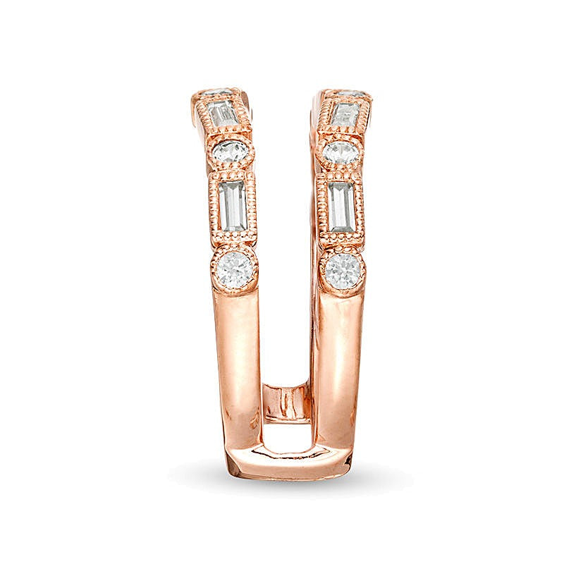 0.5 CT. TW Baguette and Round Diamond Alternating Art Deco Vintage-Style Solitaire Enhancer in 10K Rose Gold