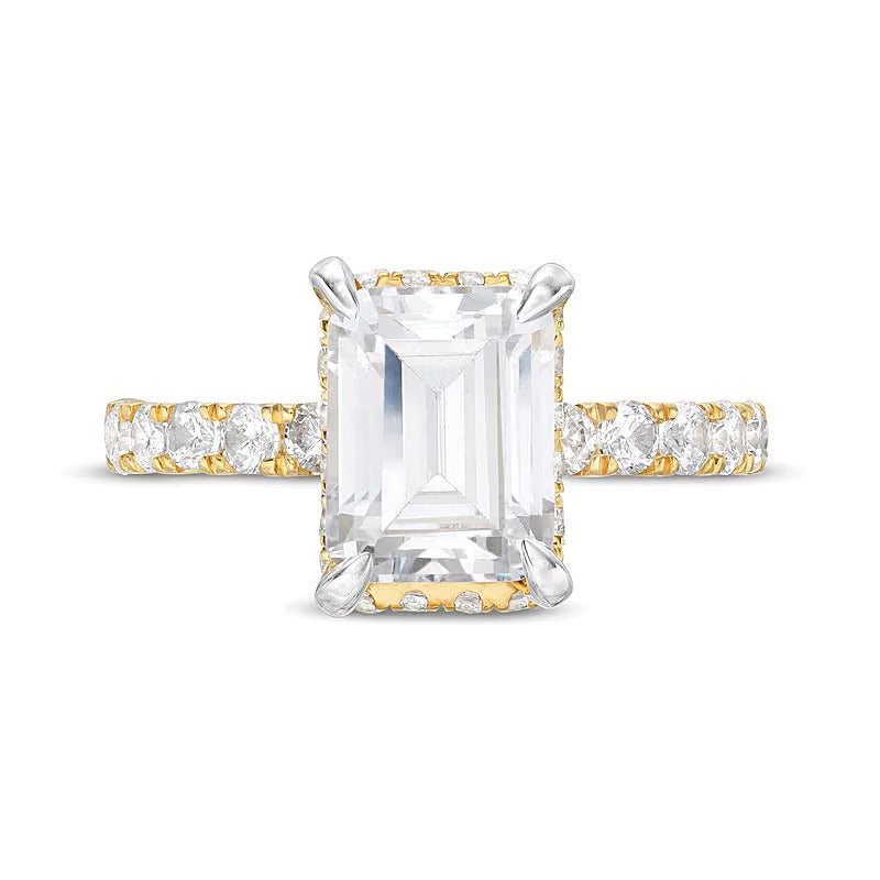 3.88 CT. TW Emerald-Cut Lab-Grown Diamond Hidden Frame Engagement Ring in 14K Gold (I/SI2)