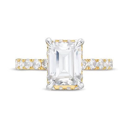 3.88 CT. TW Emerald-Cut Lab-Grown Diamond Hidden Frame Engagement Ring in 14K Gold (I/SI2)