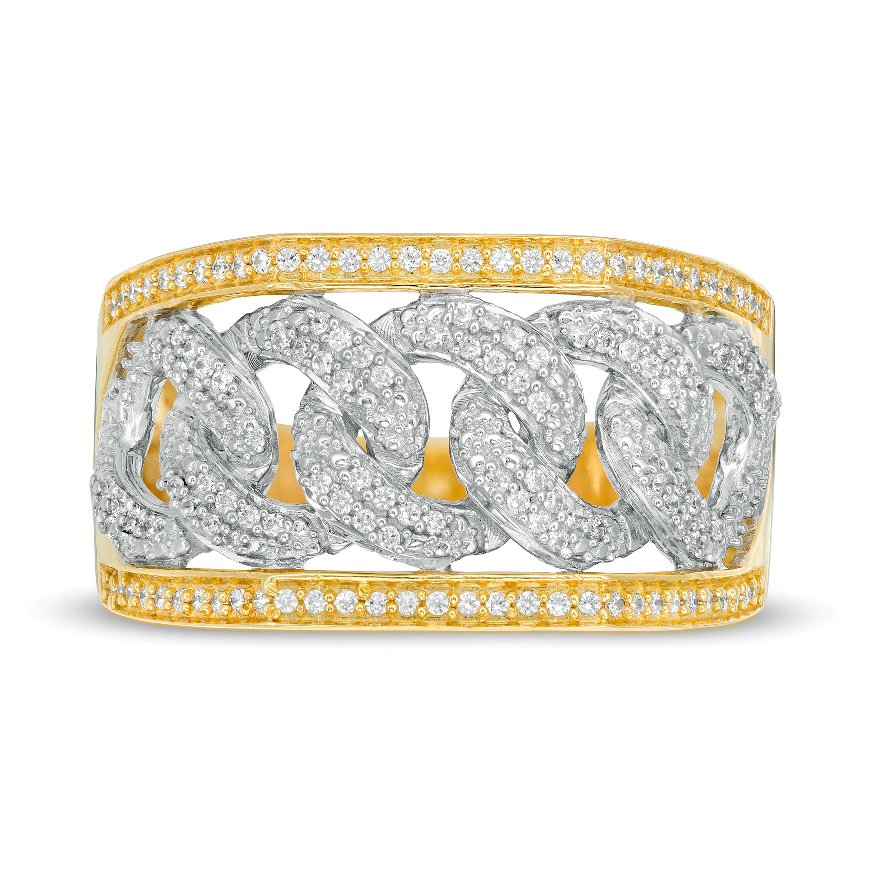 0.5 CT. TW Diamond Chain Link Ring in 10K Two-Tone Gold