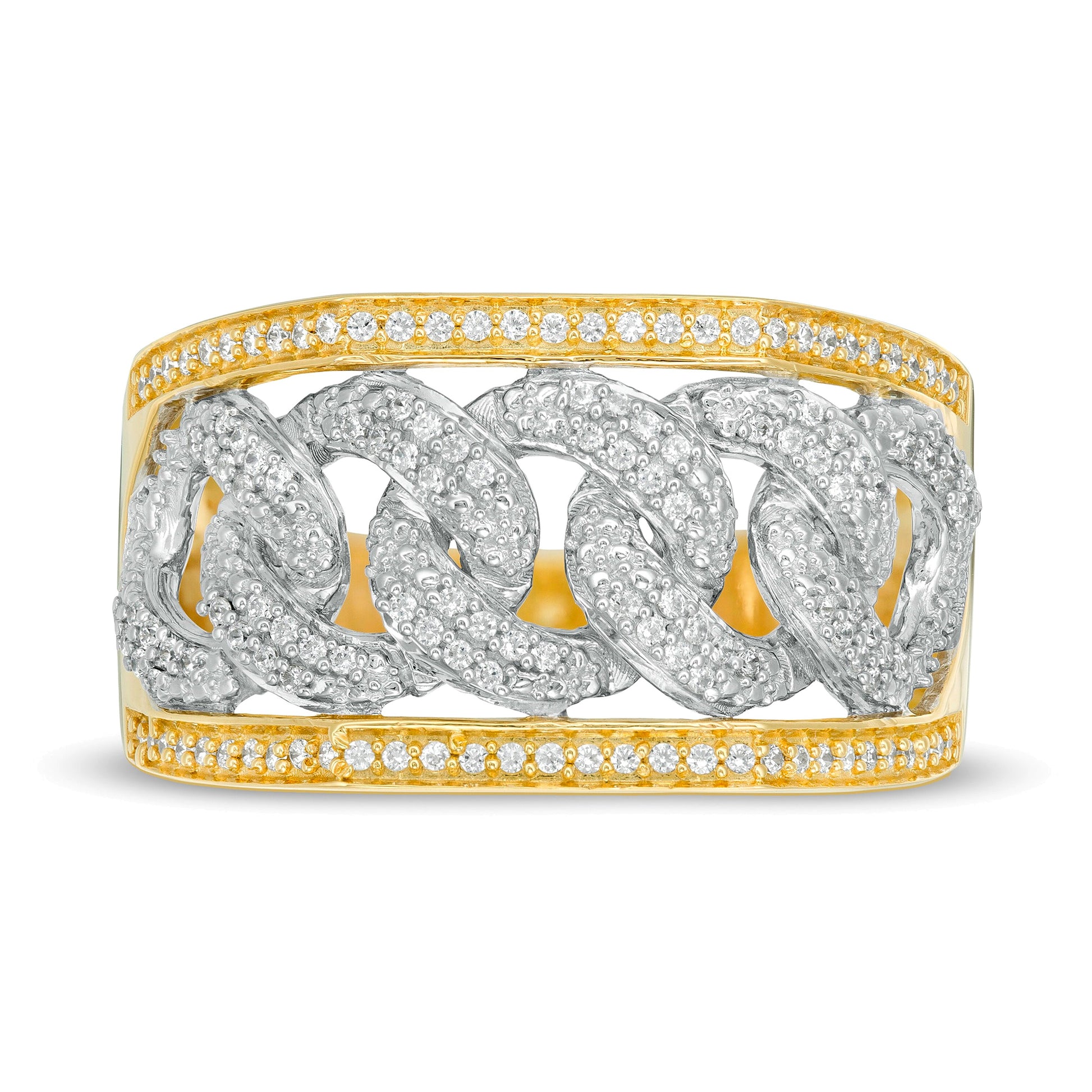 0.5 CT. TW Diamond Chain Link Ring in 10K Two-Tone Gold