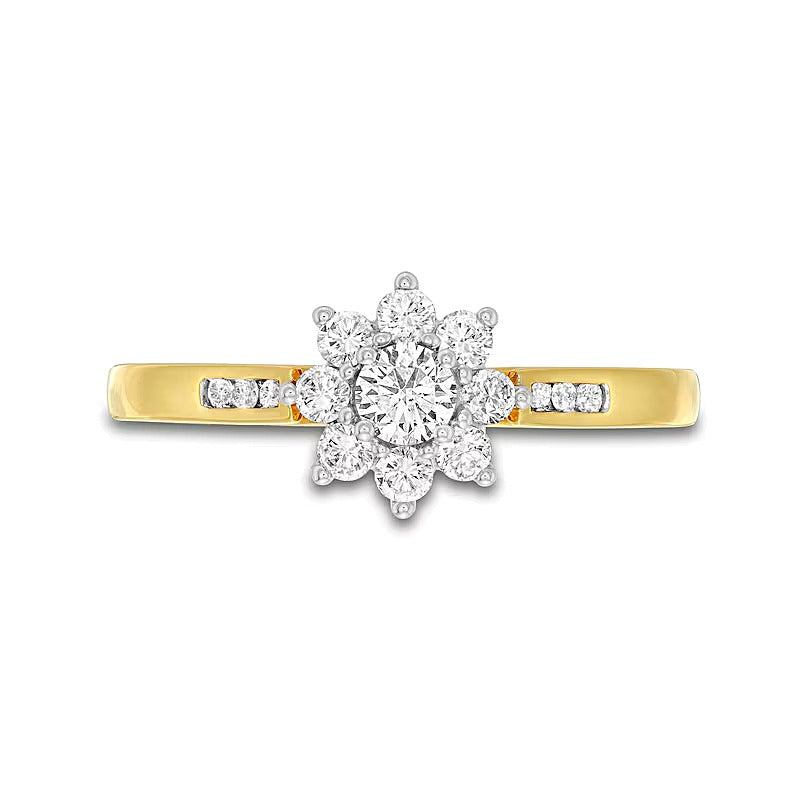 0.5 CT. TW Diamond Sunburst Channel-Set Shank Engagement Ring in 10K Gold (J/I3)