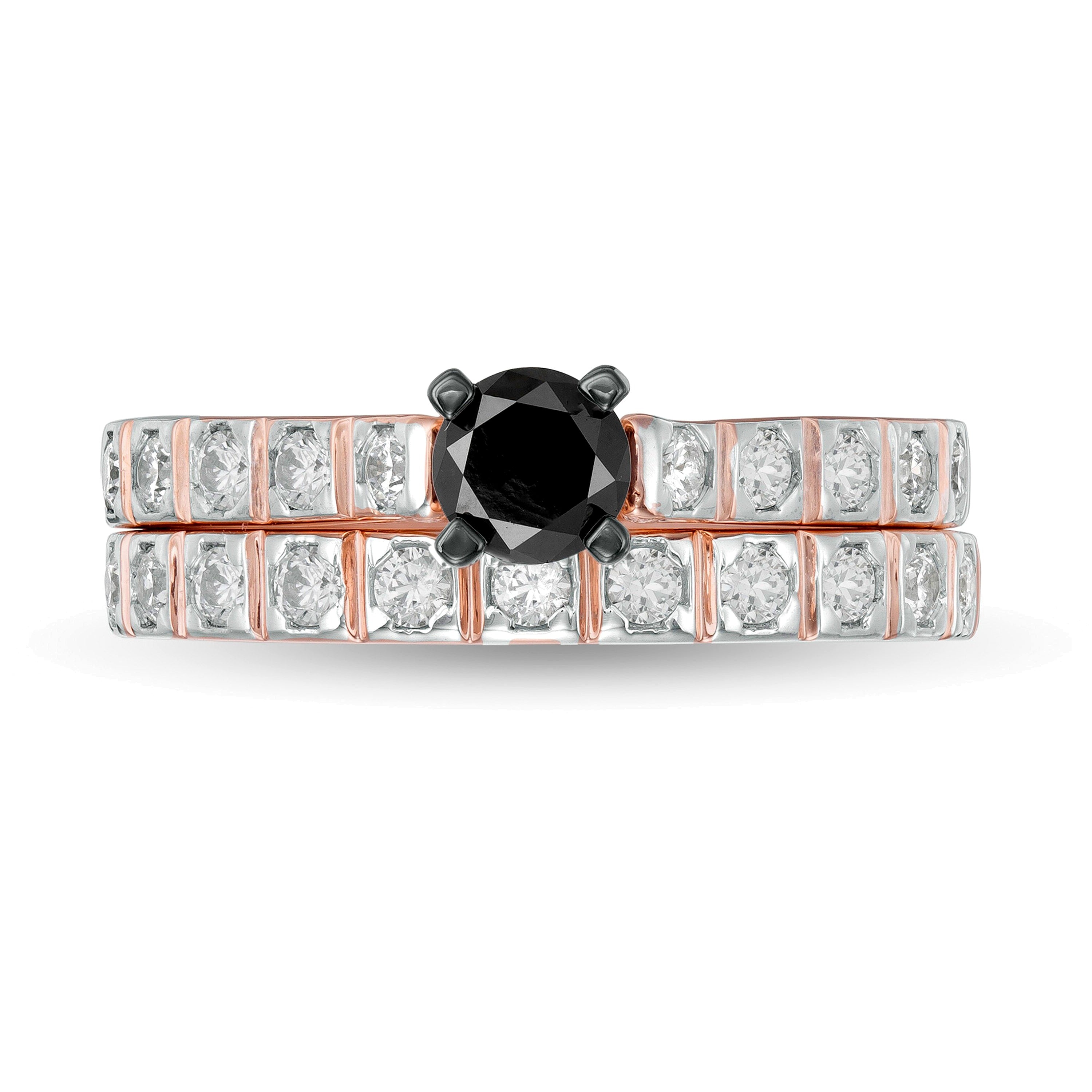 1.0 CT. TW Enhanced Black and White Diamond Bridal Set in 10K Rose Gold