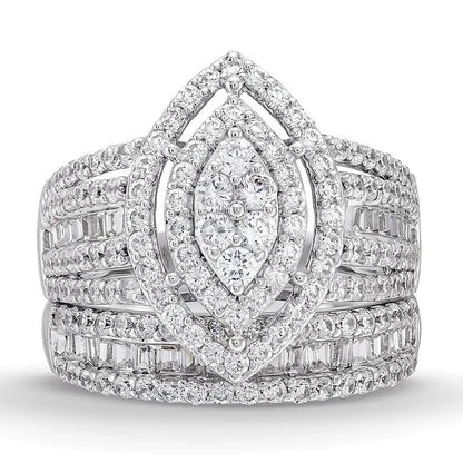 1.75 CT. TW Marquise Multi-Diamond Vintage-Style Bridal Set in 10K White Gold