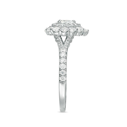 1.0 CT. TW Pear-Shaped Diamond Double Frame Split Shank Engagement Ring in 14K White Gold