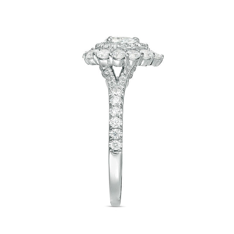1.0 CT. TW Pear-Shaped Diamond Double Frame Split Shank Engagement Ring in 14K White Gold