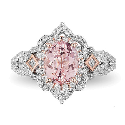 Enchanted Disney Aurora Oval Morganite and 0.75 CT. TW Diamond Scallop Frame Engagement Ring in 14K Two-Tone Gold