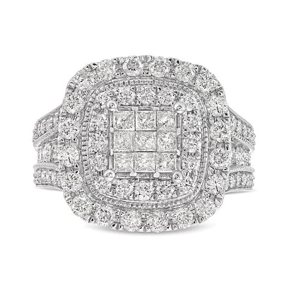 2.0 CT. TW Princess-Cut Multi-Diamond Double Cushion Frame Multi-Row Engagement Ring in 10K White Gold