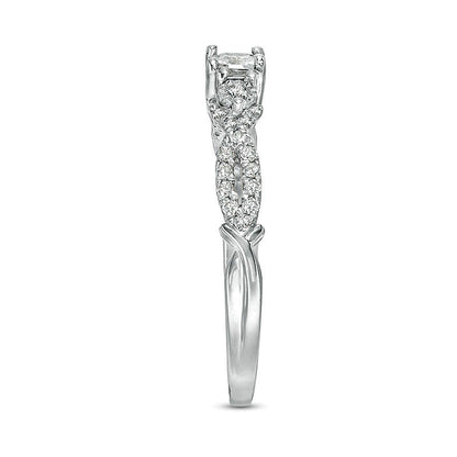 0.38 CT. TW Princess-Cut Diamond Three Stone Crossover Shank Engagement Ring in 10K White Gold