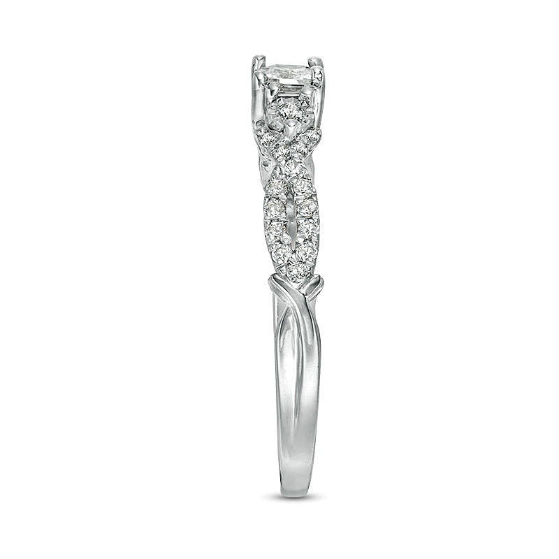 0.38 CT. TW Princess-Cut Diamond Three Stone Crossover Shank Engagement Ring in 10K White Gold