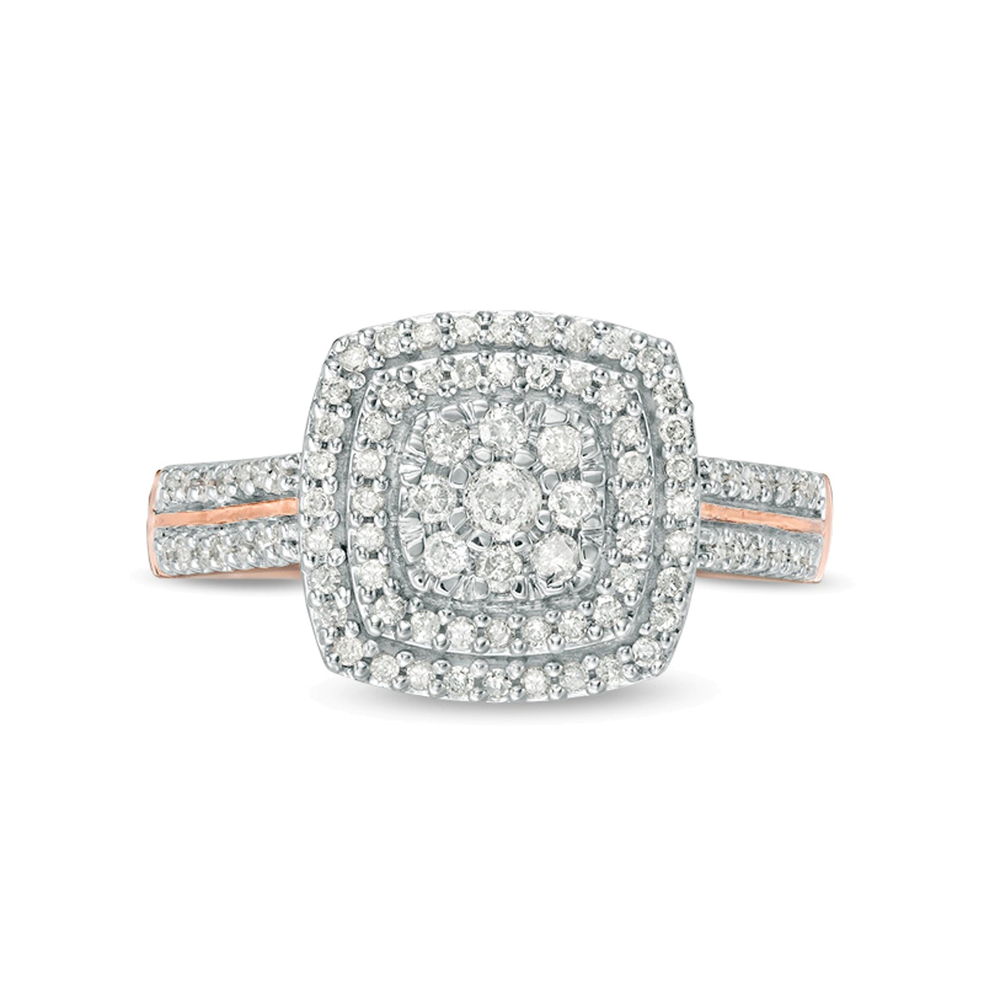 0.38 CT. TW Cushion Multi-Diamond Double Frame Ring in 10K Rose Gold