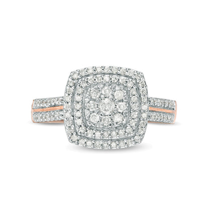 0.38 CT. TW Cushion Multi-Diamond Double Frame Ring in 10K Rose Gold