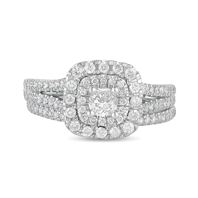 1.0 CT. TW Diamond Double Cushion-Shaped Frame Multi-Row Bridal Set in 10K White Gold