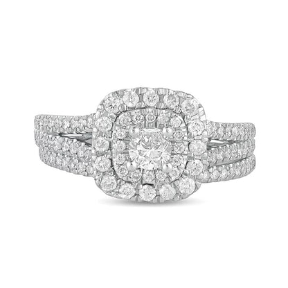 1.0 CT. TW Diamond Double Cushion-Shaped Frame Multi-Row Bridal Set in 10K White Gold