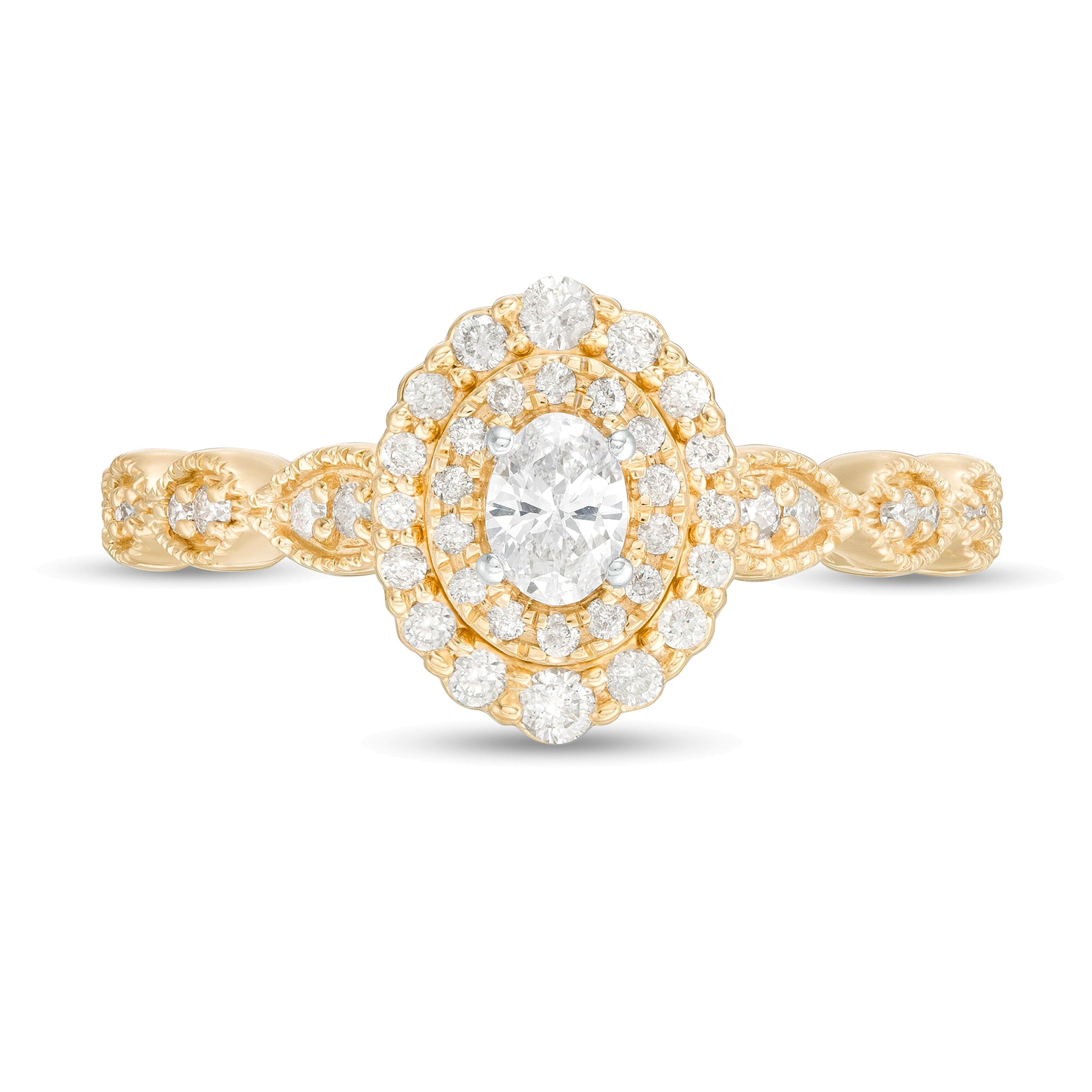 0.38 CT. TW Oval Diamond Double Frame Art Deco Vintage-Style Engagement Ring in 10K Gold