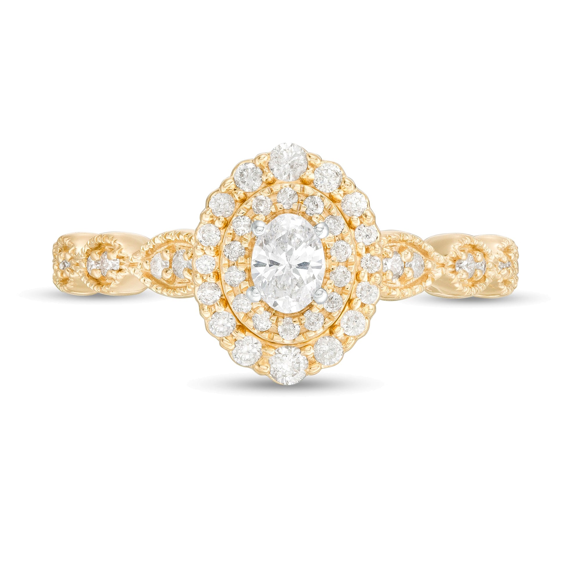 0.38 CT. TW Oval Diamond Double Frame Art Deco Vintage-Style Engagement Ring in 10K Gold