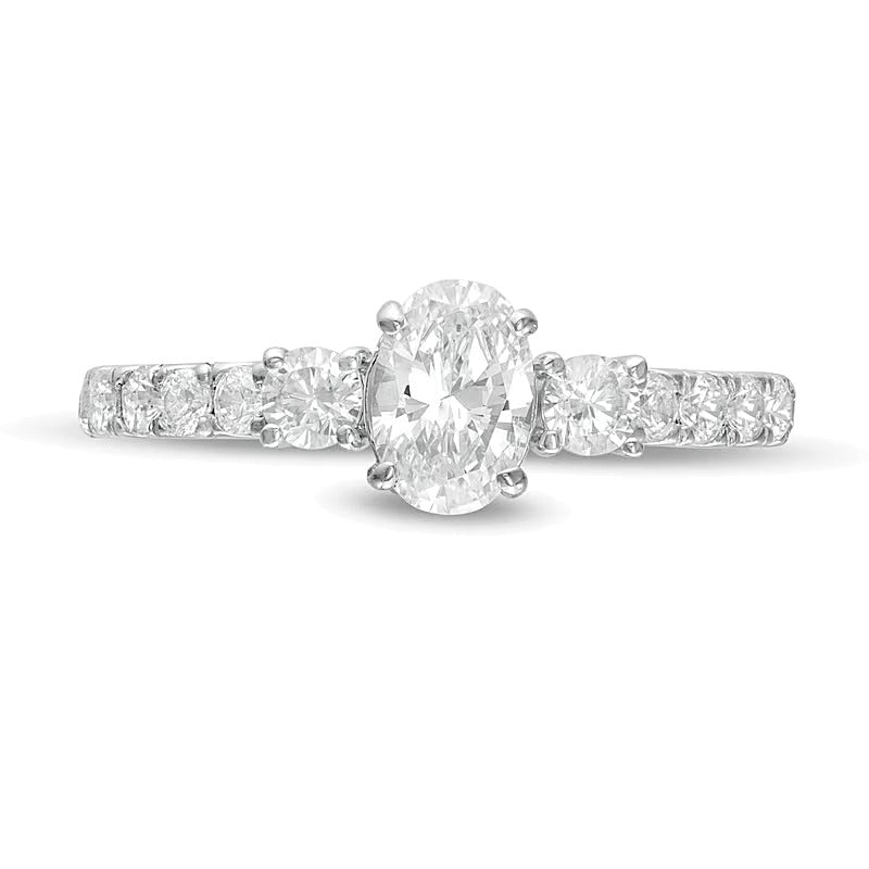 1.17 CT. TW Diamond Three Stone Engagement Ring in 14K White Gold