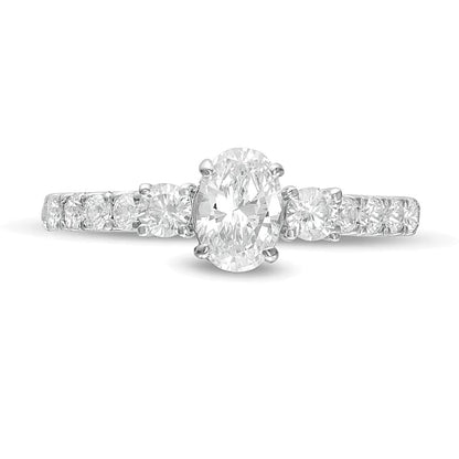 1.17 CT. TW Diamond Three Stone Engagement Ring in 14K White Gold