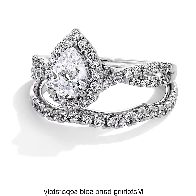 1.0 CT. TW Pear-Shaped Lab-Grown Diamond Frame Crossover Shank Engagement Ring in 14K White Gold (F/SI2)