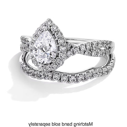 1.0 CT. TW Pear-Shaped Lab-Grown Diamond Frame Crossover Shank Engagement Ring in 14K White Gold (F/SI2)