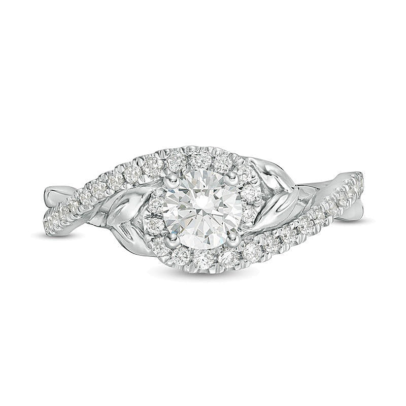 0.75 CT. TW Diamond Bypass Leaf-Sides Engagement Ring in 14K White Gold