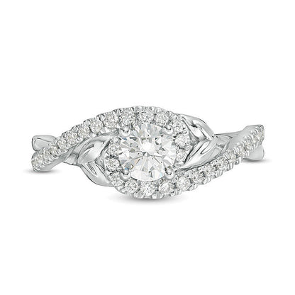 0.75 CT. TW Diamond Bypass Leaf-Sides Engagement Ring in 14K White Gold