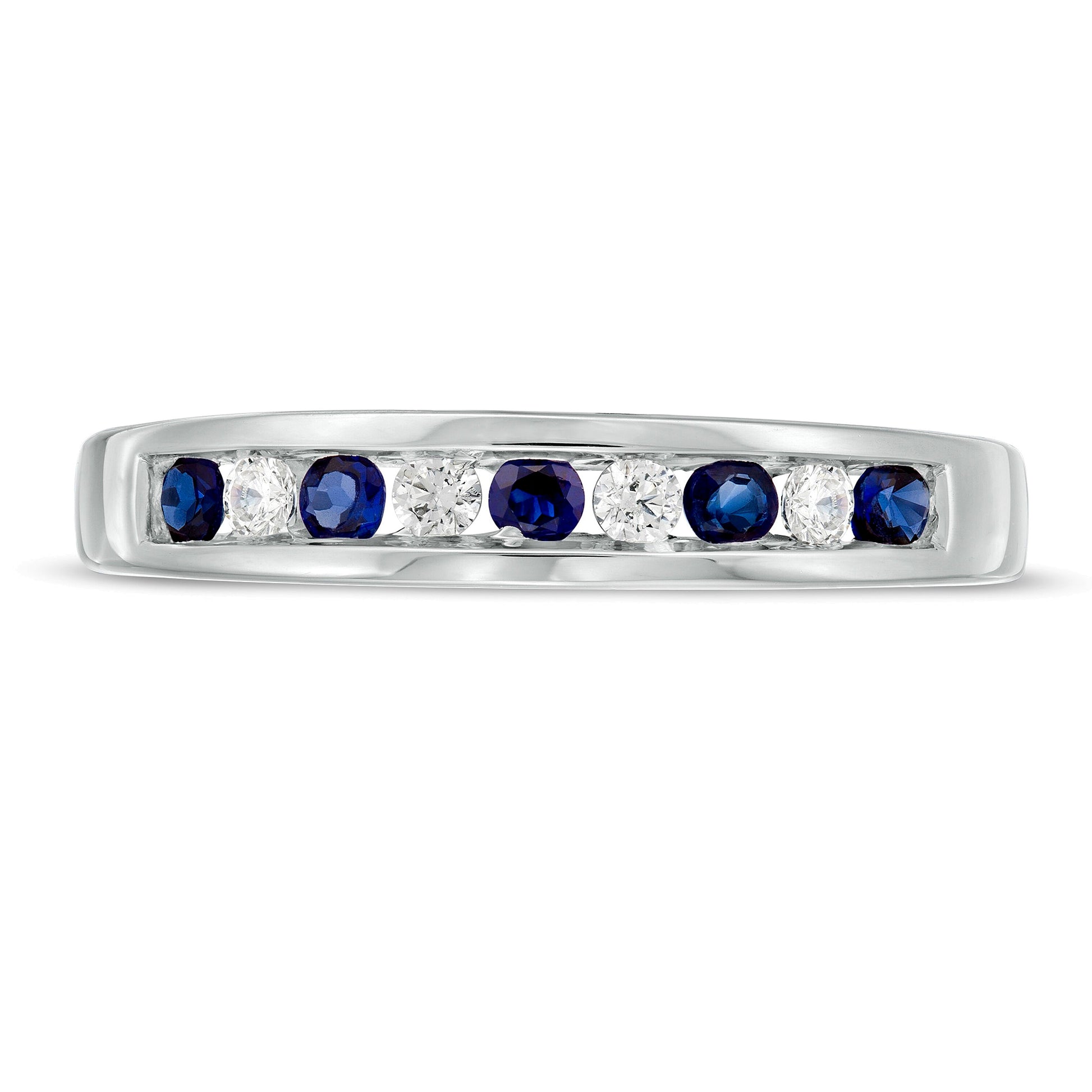 Blue Sapphire and 0.13 CT. TW Diamond Channel-Set Alternating Band in 14K White Gold