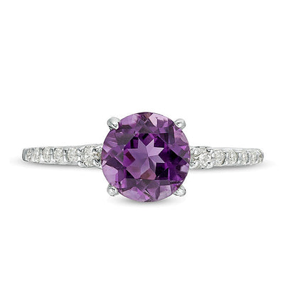 7.0mm Amethyst and 0.13 CT. TW Diamond Engagement Ring in 10K White Gold