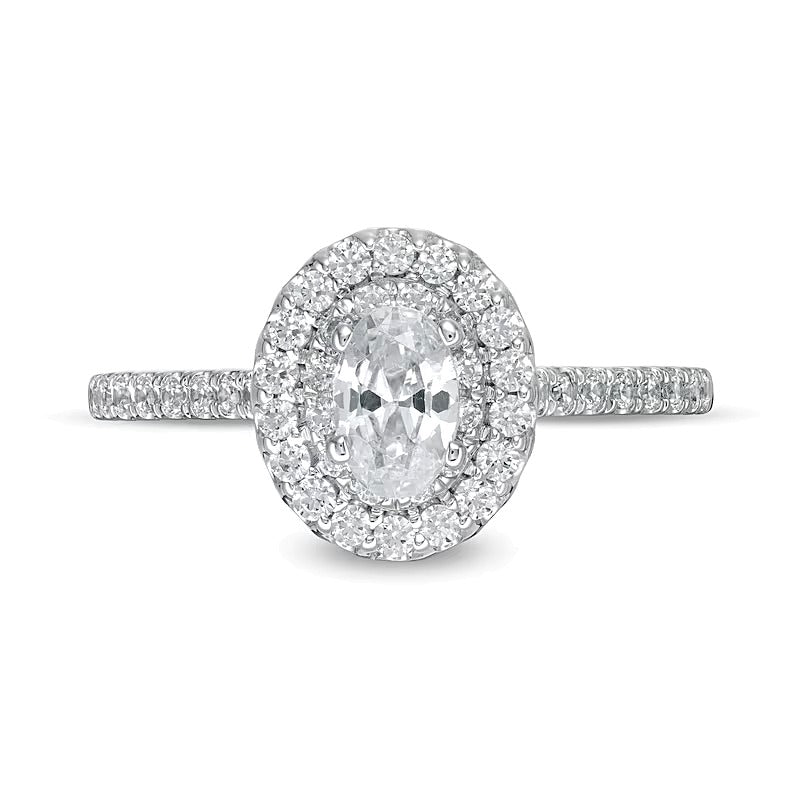 0.88 CT. TW Oval Diamond Double Frame Engagement Ring in 10K White Gold