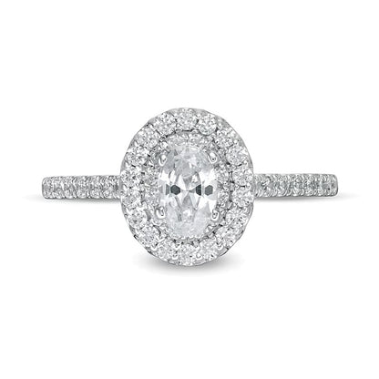 0.88 CT. TW Oval Diamond Double Frame Engagement Ring in 10K White Gold