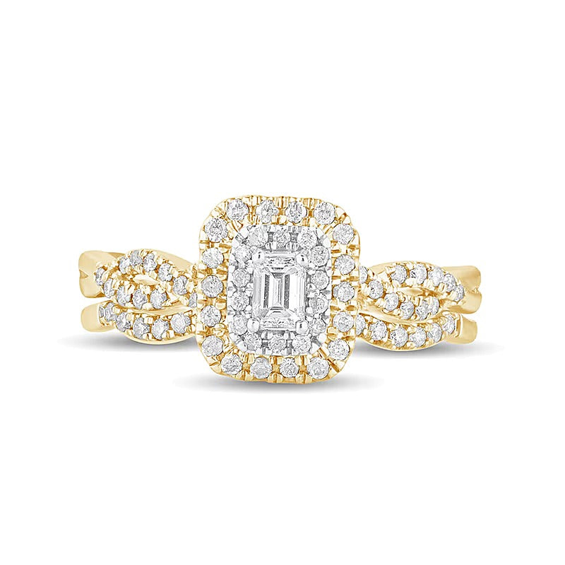 0.5 CT. TW Emerald-Cut Diamond Double Frame Multi-Row Bridal Set in 10K Gold
