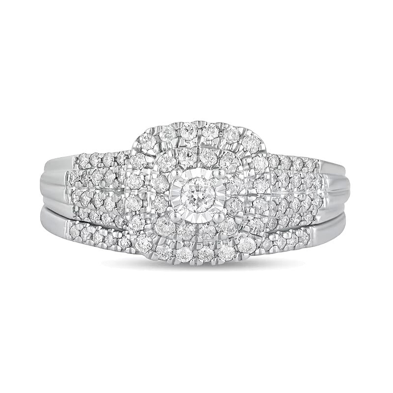 0.5 CT. TW Diamond Double Cushion-Shaped Multi-Row Bridal Set in 10K White Gold