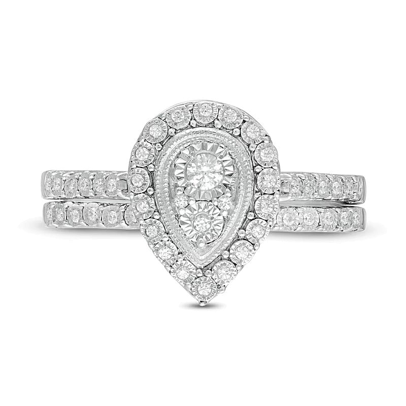 0.2 CT. TW Pear-Shaped Multi-Diamond Frame Vintage-Style Bridal Set in Sterling Silver