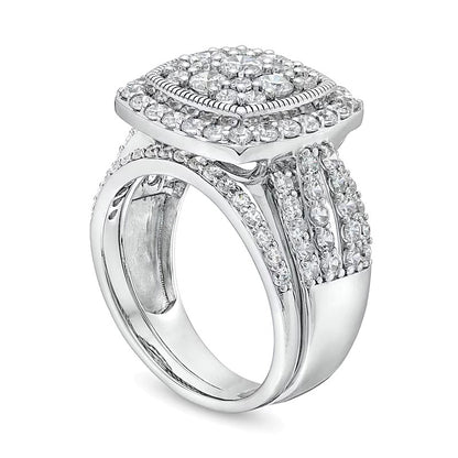 2.0 CT. TW Cushion Multi-Diamond Frame Split Shank Vintage-Style Bridal Set in 10K White Gold