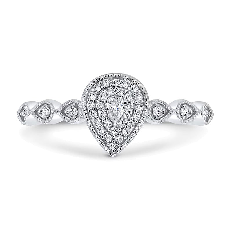 0.2 CT. TW Pear Multi-Diamond Art Deco Vintage-Style Ring in 10K White Gold