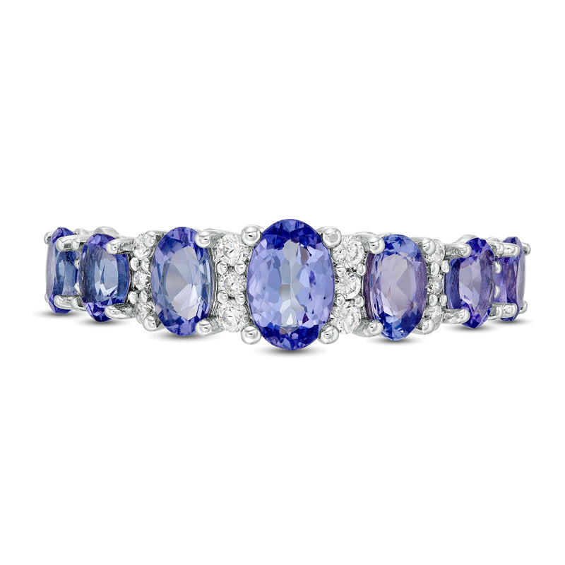Oval Tanzanite and 0.13 CT. TW Diamond Graduated Seven Stone Ring in 10K White Gold