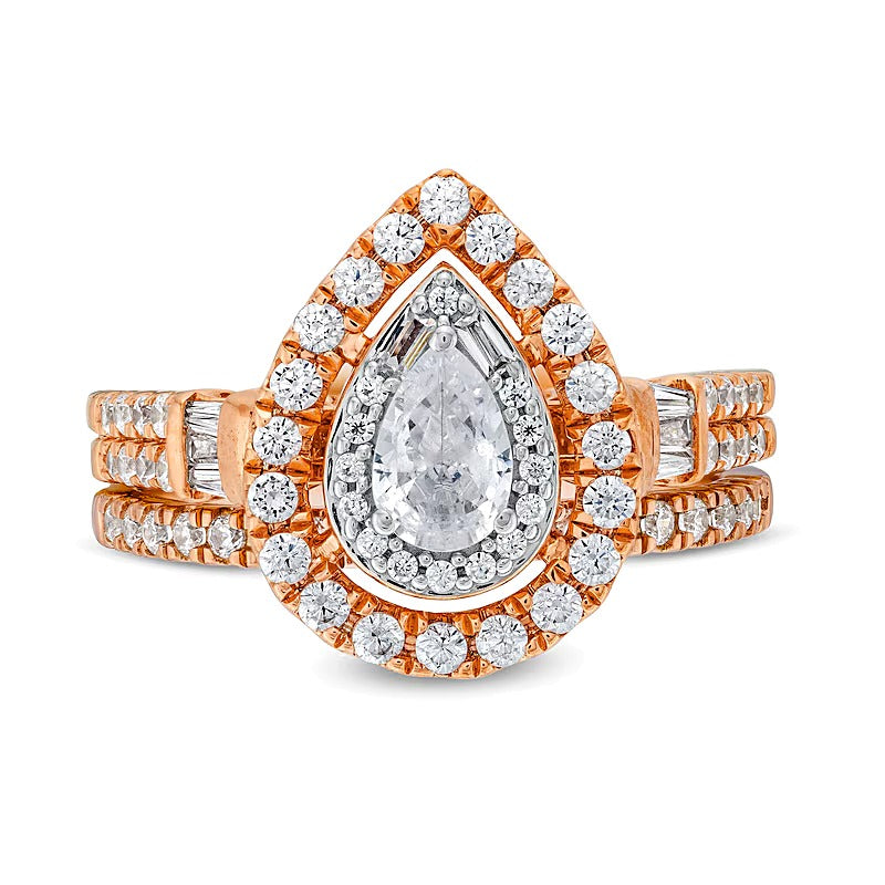 1.0 CT. TW Pear-Shaped Diamond Double Row Bridal Set in 10K Rose Gold