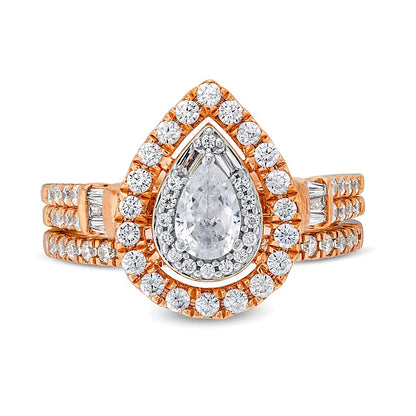 1.0 CT. TW Pear-Shaped Diamond Double Row Bridal Set in 10K Rose Gold