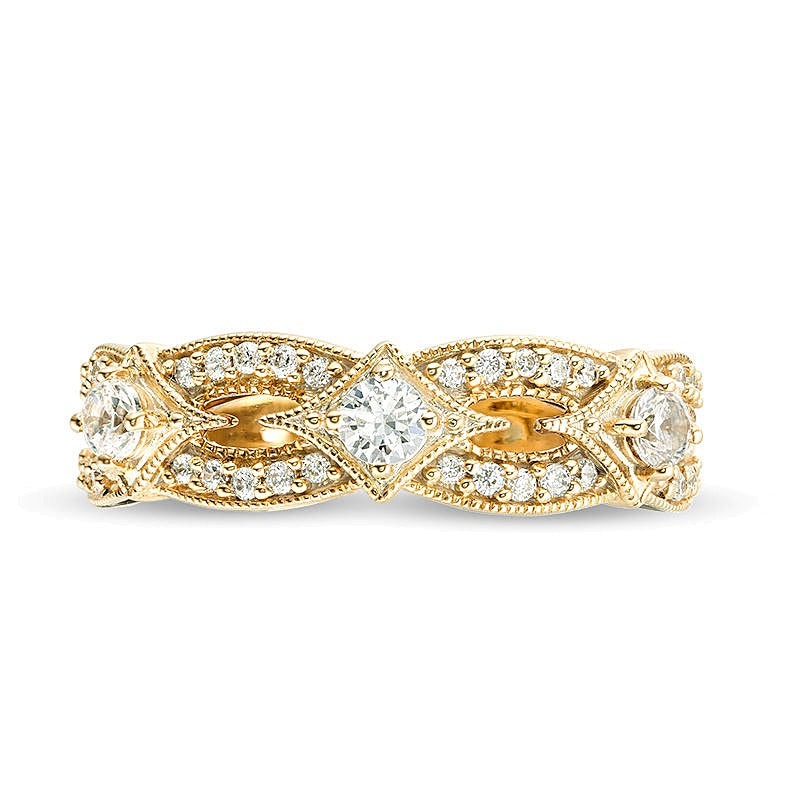 0.5 CT. TW Diamond Three Stone Contour Vintage-Style Anniversary Band in 14K Gold