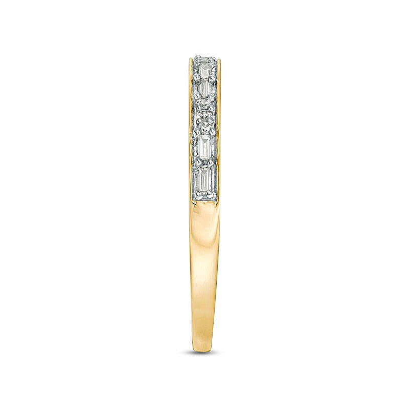 0.13 CT. TW Baguette and Round Diamond Two Stone Alternating Stackable Band in 10K Gold