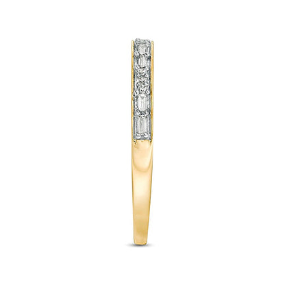 0.13 CT. TW Baguette and Round Diamond Two Stone Alternating Stackable Band in 10K Gold