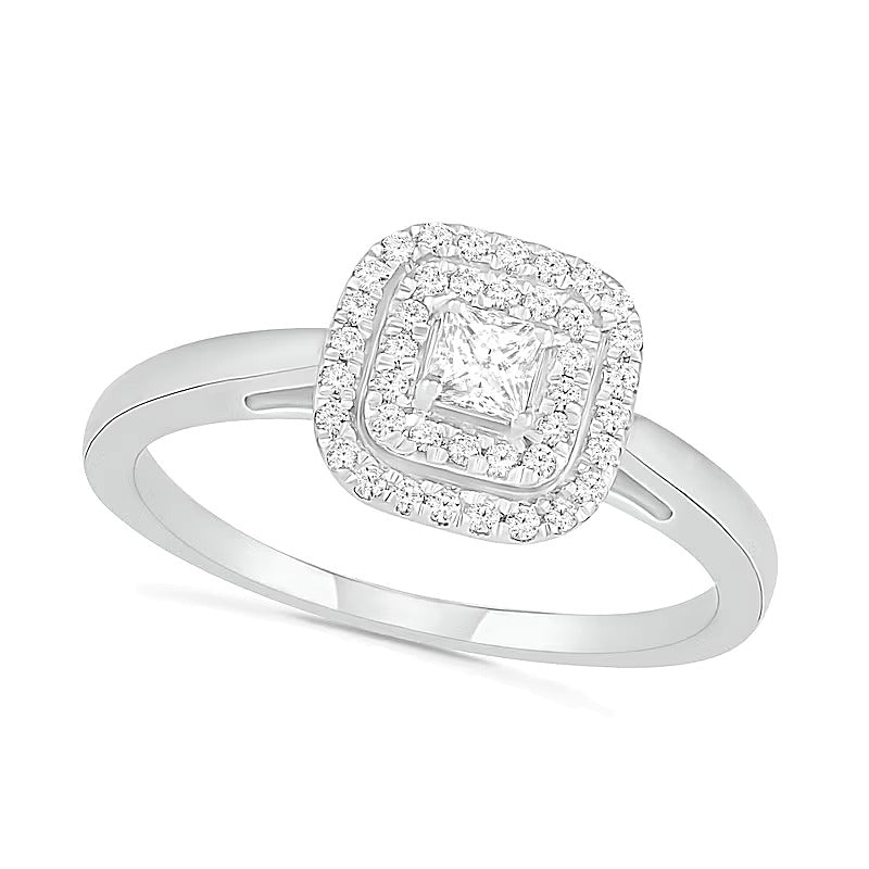 0.38 CT. TW Princess-Cut Diamond Double Cushion Frame Bridal Set in 10K White Gold