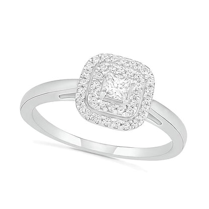 0.38 CT. TW Princess-Cut Diamond Double Cushion Frame Bridal Set in 10K White Gold
