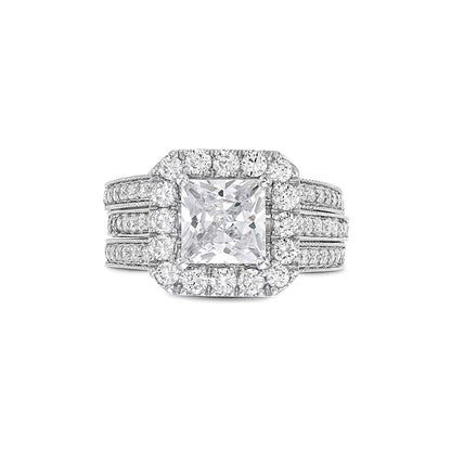 3.38 CT. TW Princess-Cut Lab-Grown Diamond Cushion-Shaped Frame Bridal Set in 14K White Gold (F/VS2)