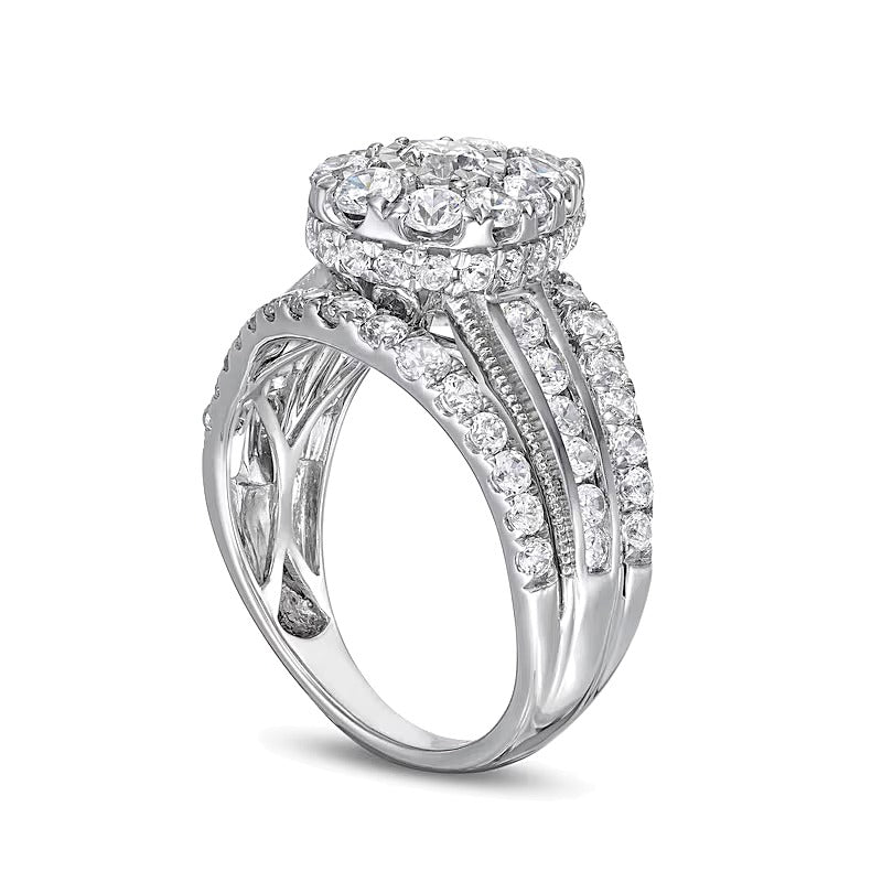 2.0 CT. TW Pear Multi-Diamond Vintage-Style Multi-Row Shank Engagement Ring in 10K White Gold