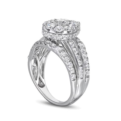 2.0 CT. TW Pear Multi-Diamond Vintage-Style Multi-Row Shank Engagement Ring in 10K White Gold