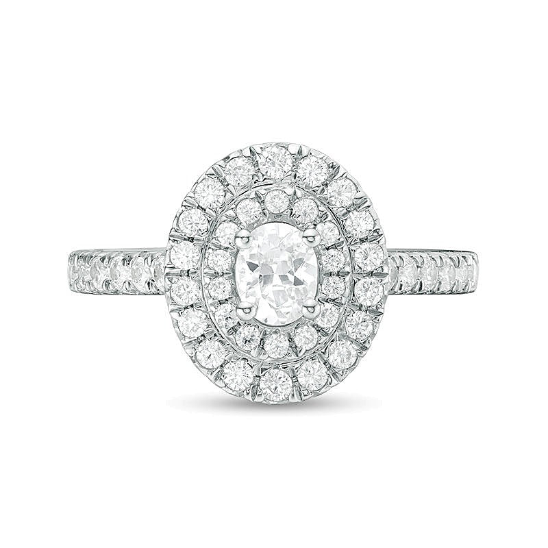 1.0 CT. TW Oval and Round Diamond Double Frame Engagement Ring in 14K White Gold